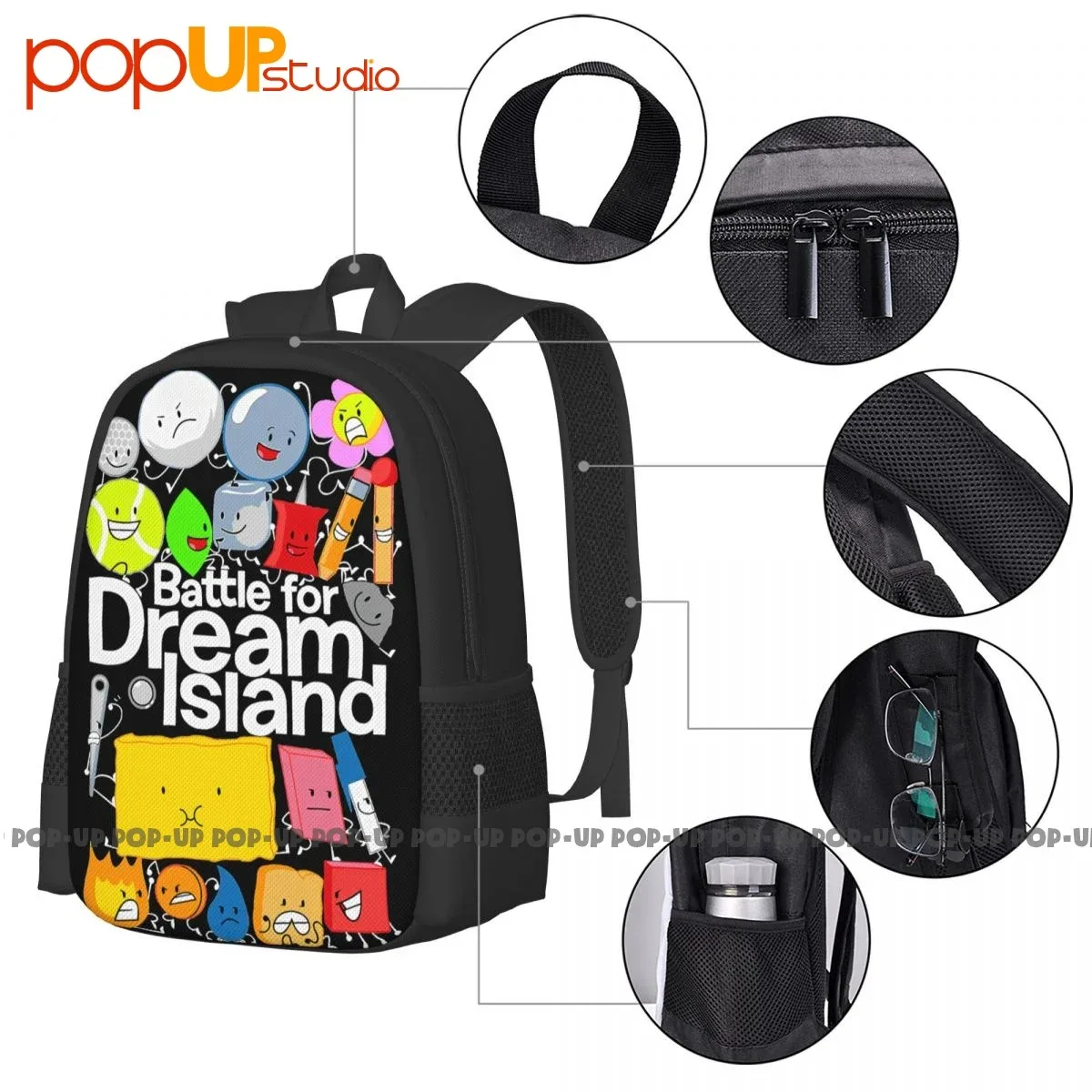 sac dos polyester imprimé dessins animés battle for dream island poignée souple bandoulière régulable grande capacité usage voyage école alpinisme tourisme