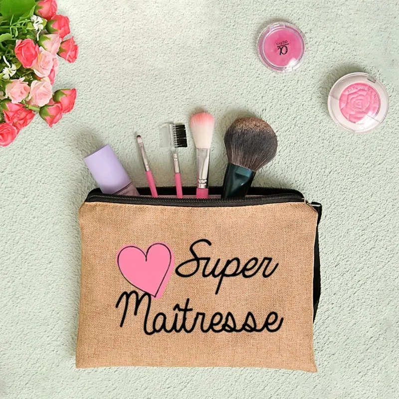 pochette zippée, cadeau pour professeur, merci maîtresse, sac de rangement pour professeur, trousse de maquillage pour femme, trousse à cosmétiques, pochette pour professeur, sac à cosmétiques