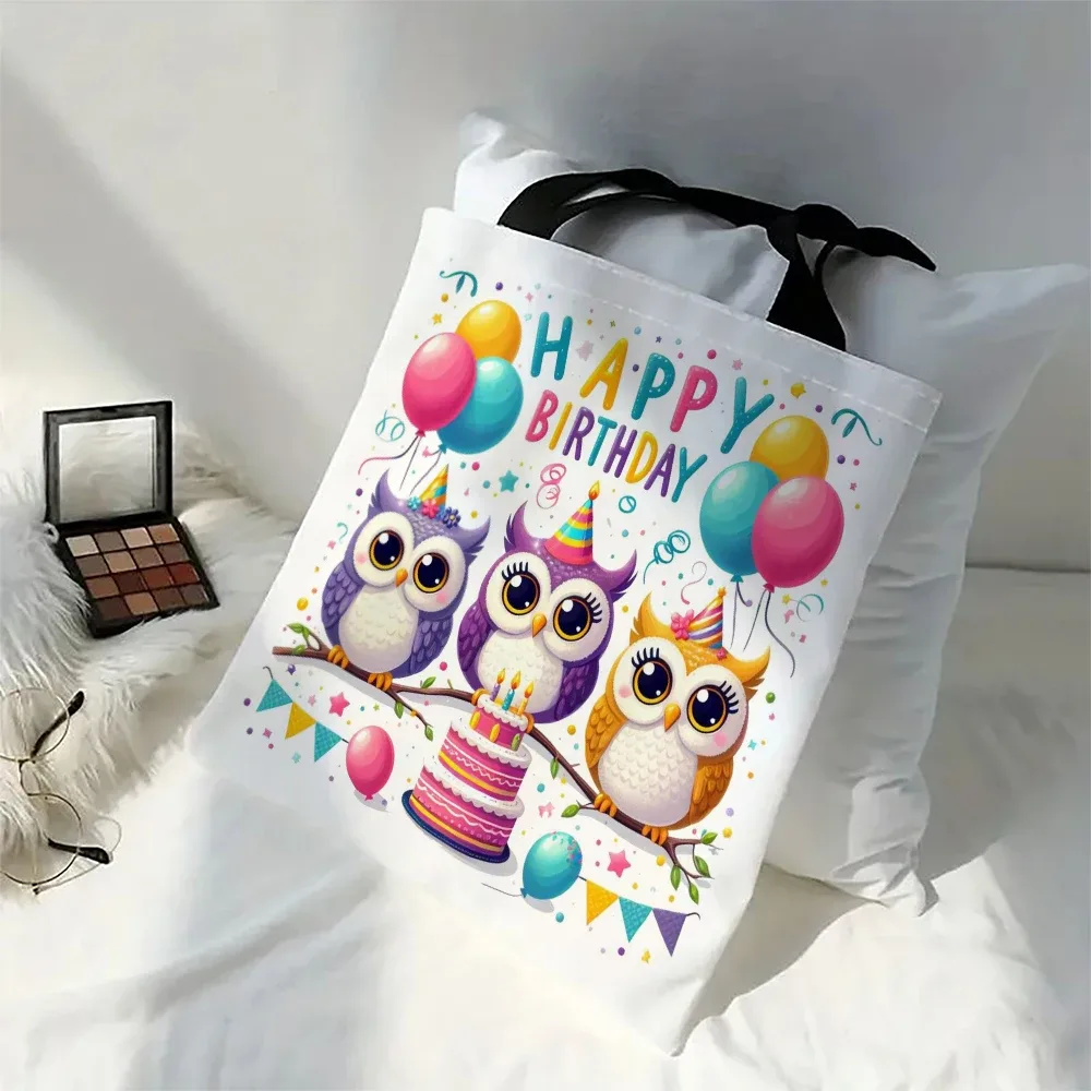 sac de shopping décontracté pour femmes, 1 pièce, hibou de dessin animé, design imprimé animal, sac à bandoulière pliable portable, sacs cadeaux pour amis et enseignants