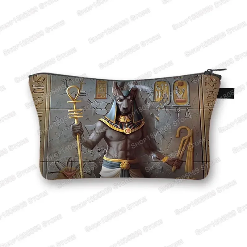 trousse de toilette à imprimé art égyptien pour femmes, trousse de maquillage, sac de toilette, petit sac à main, porte-rouge à lèvres