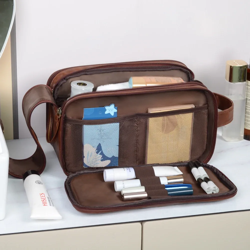 trousse de toilette portable en cuir pour hommes et femmes, logo personnalisé, kit dopp de voyage, trousse de maquillage d'hygiène suspendue pour hommes et femmes