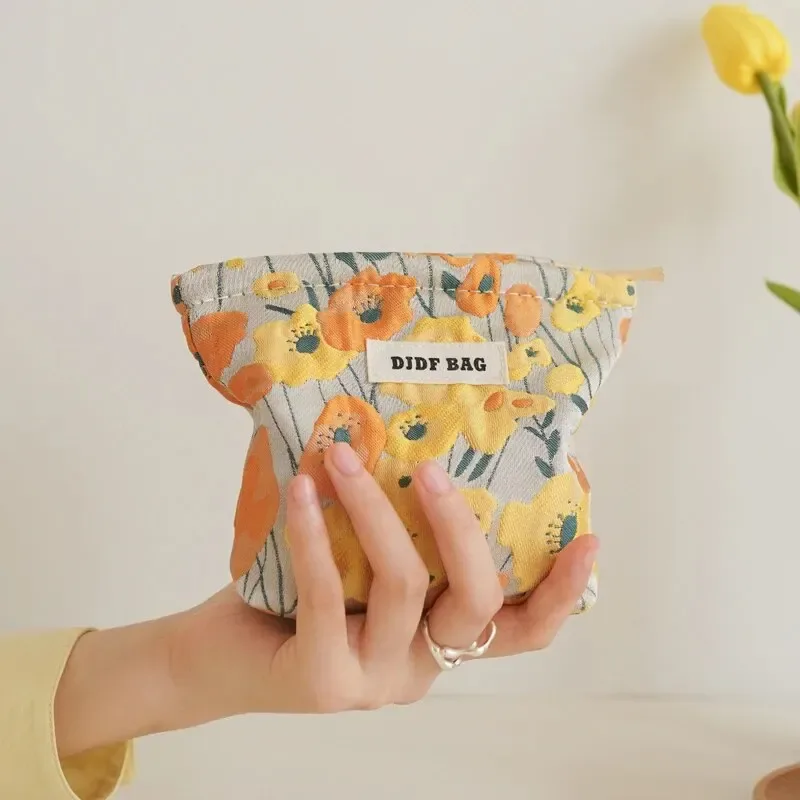 petite trousse de maquillage vintage pour femme, sac de rangement pour rouge à lèvres cosmétique, grande capacité, porte-monnaie portable, pochette commpiedmont, fleur violette