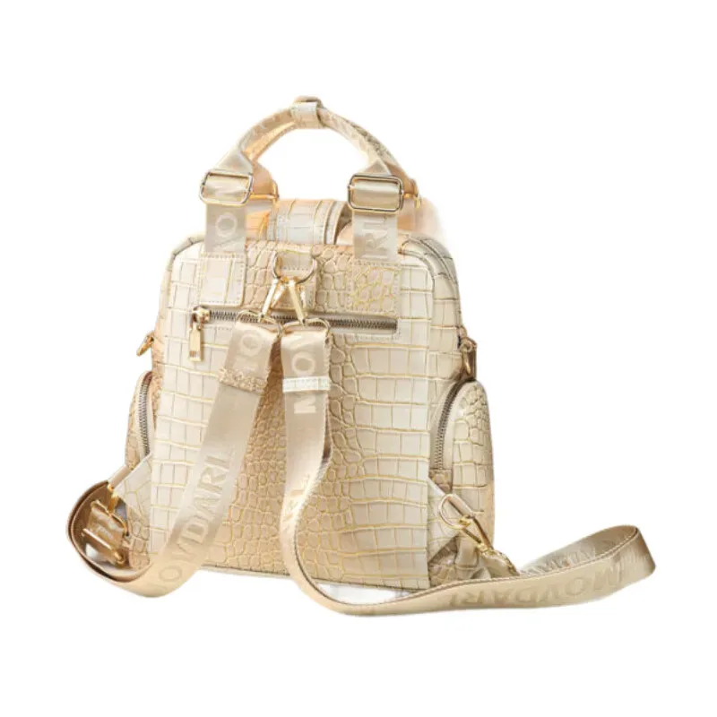 sac à dos motif crocodile pour femmes, fourre-tout en cuir véritable, sac à bandoulière multifonctionnel de grande capacité convertible, fourre-tout