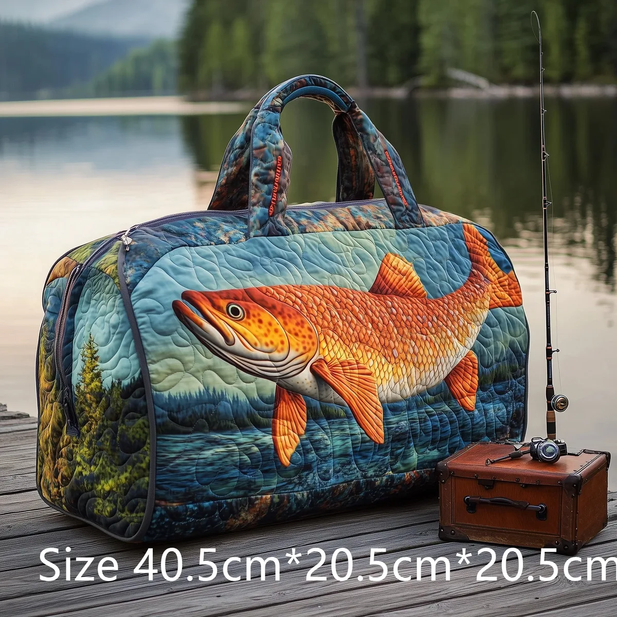 sac de pêche matelassé fait main tendance, sac de week-end imprimé 3d motif poisson basse, sac de voyage pour homme, cadeau pour pêcheur, aventures en plein air
