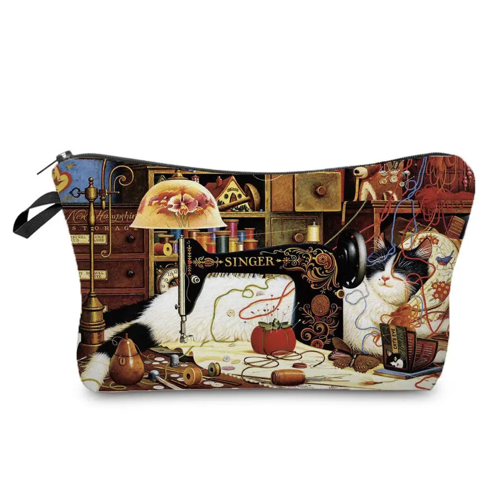 trousse de maquillage imprimée chat pour femme, peinture à l'huile, mode rétro, sacs à cosmétiques, haute qualité, étuis à crayons, sac cadeau portable, offre spéciale