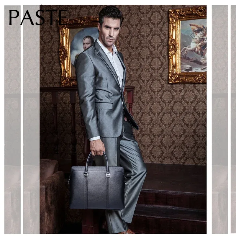 sac messager en cuir de vachette naturel de grande capacité pour hommes, sac à main pour ordinateur portable, étui à bombes pour ordinateur portable, 100% cuir véritable, luxe, 14 en effet