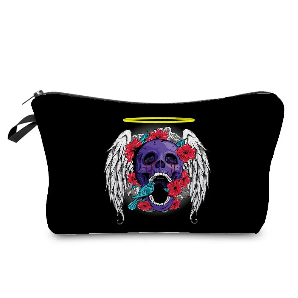 sacs à cosmétiques imprimés de crâne pour femmes, pochette de maquillage de personnalité, sac de rangement de voyage portable, étuis de rangement de rouge à lèvres, sac de maquillage à fermeture éclair