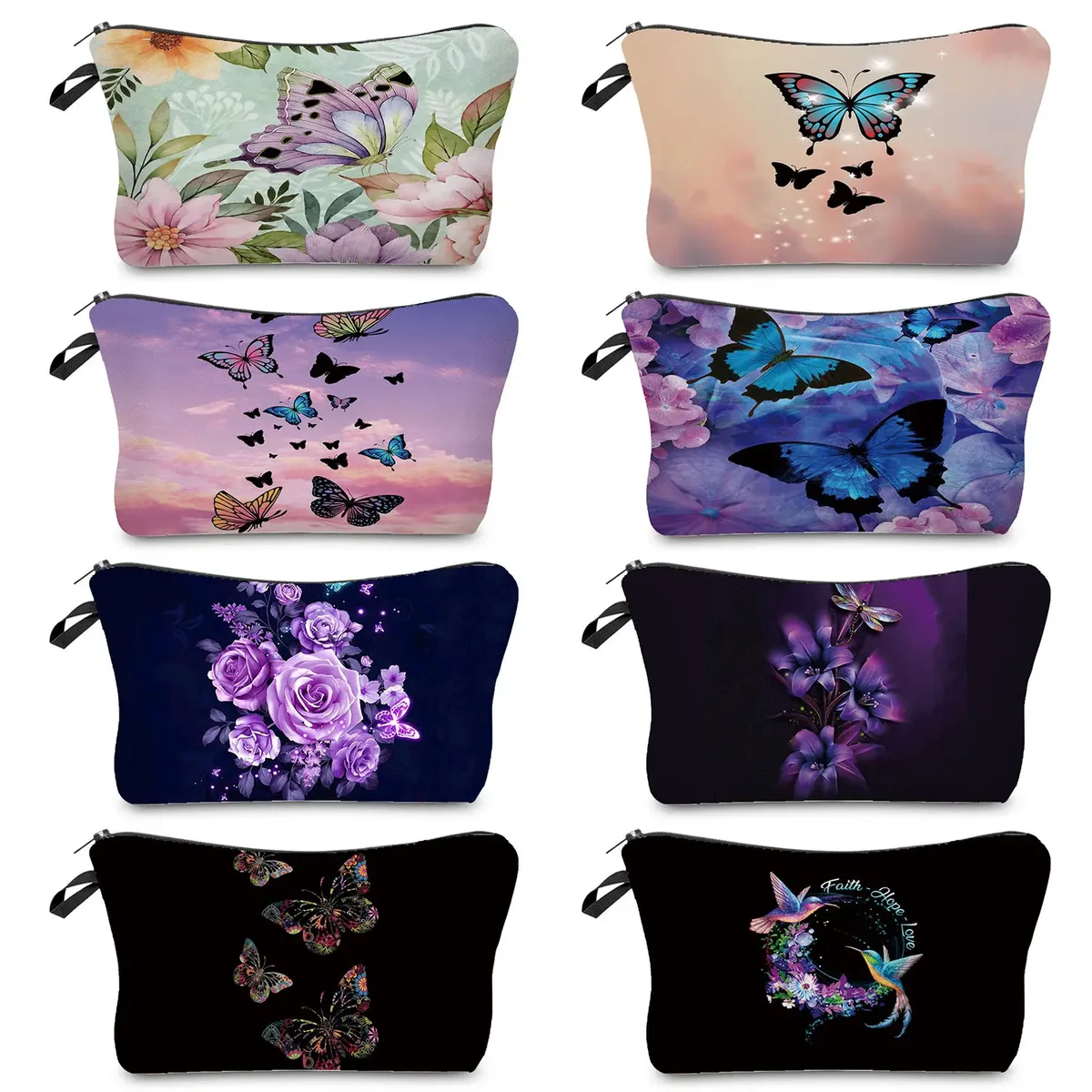 sac à cosmétiques imprimé papillon pour femmes, trousse à crayons d'école pratique avec animaux, mini sac de rangement de voyage, sacs de maquillage pour dames