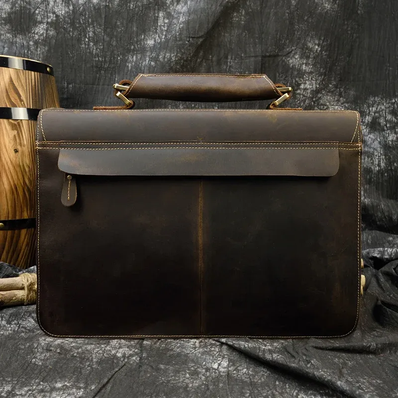 sac d'ordinateur en cuir de vachette véritable pour homme, sac pour ordinateur portable, étui à bombes, 100% cuir véritable, mode vintage, luxe, 15.6"