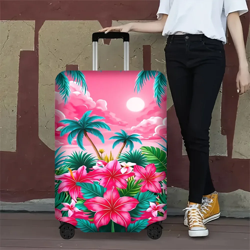 Housse Valise Polyester Motif Tropical Vibrant Rose Palmiers Fleurs Hawaïennes Protection Voyage Grande Taille