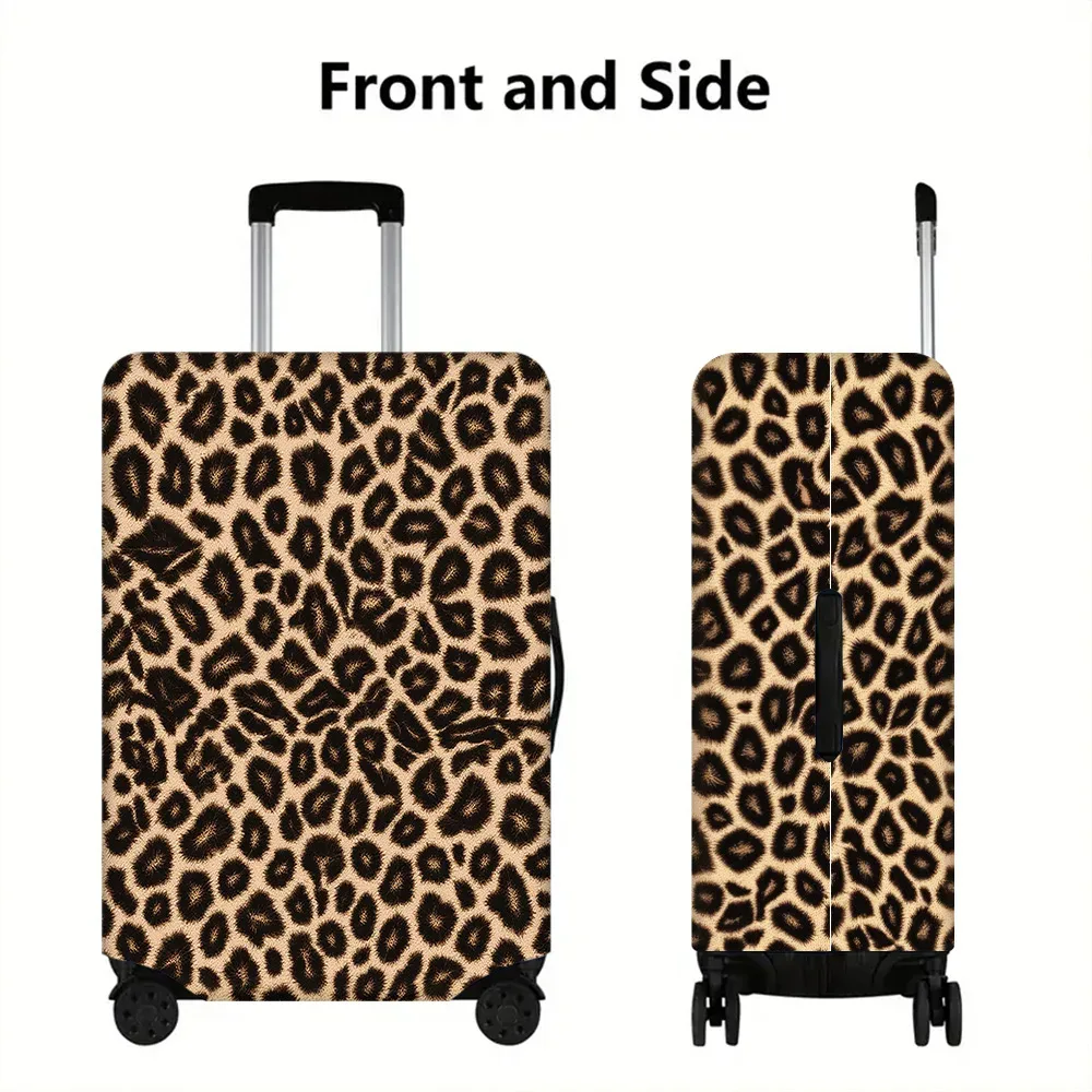 housse valise polyester motif léopard beige noir protection voyage accessoires voyage forme rectangulaire poignées latérales roulettes extérieures