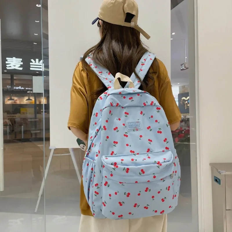 sac à dos tendance pour femmes, motif cerise, sac à dos de voyage, sangle réglable, fermeture éclair, pour le travail, le shopping, l'école