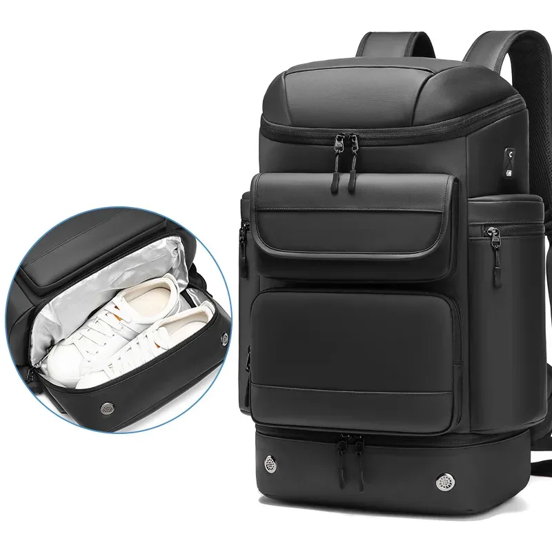 sac à dos de voyage pour homme grande capacité 50l, sac à dos imperméable pour trekking en plein air, sac à dos pour ordinateur portable 17 pouces avec sac à chaussures