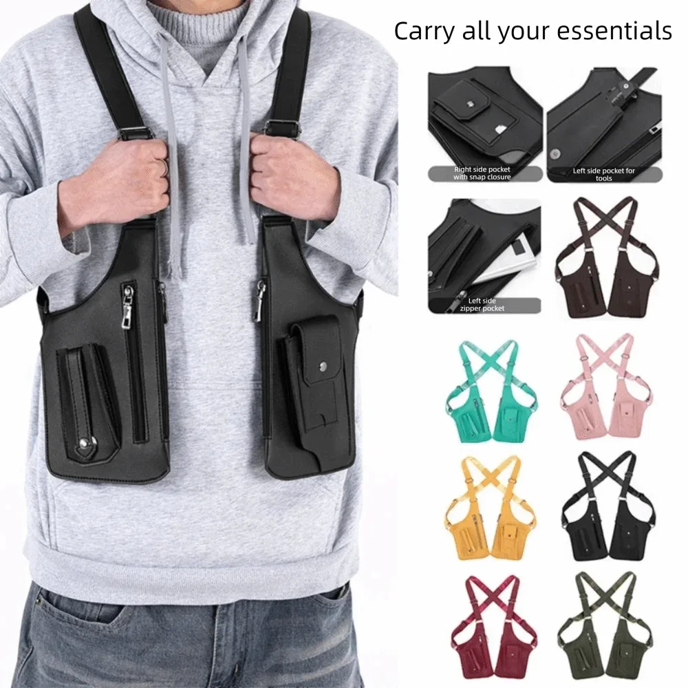 Sac de poitrine rétro antivol multi-poches en cuir avec sangle dissimulée, sacoche multifonction pour téléphone portable, idéal pour la chasse