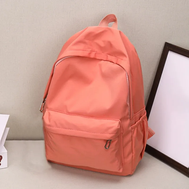 sac à dos d'école imperméable de grande capacité pour femmes, fermeture éclair lisse, couleur unie, sac à dos décontracté pour adolescentes, sac à dos pour étudiantes