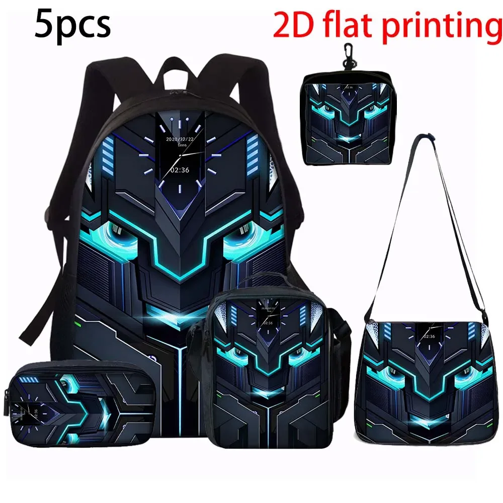 sac dos polyester noir motifs futuristes bleu blanc poignée supérieure bandes latérales petit sac main porte monnaie usage quotidien école déplacements
