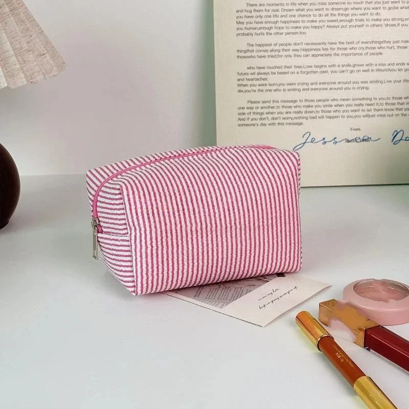 sacs cosmétiques rayés tendance pour femmes, sacs de rangement pour maquillage, sacs de voyage avec fermeture éclair pour femmes