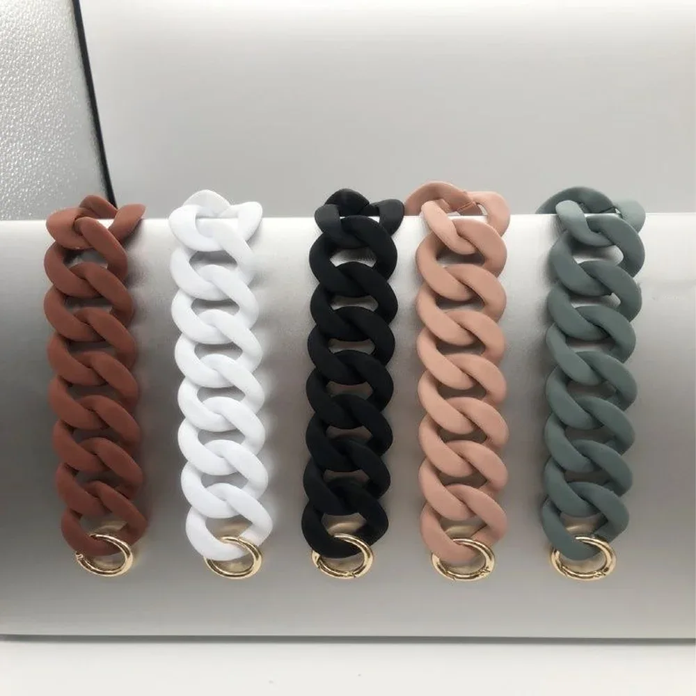 chaîne silicone maillons entrelacés boucles dorées accessoire voyage sangle remplacement noir blanc marron rose pâle gris vert