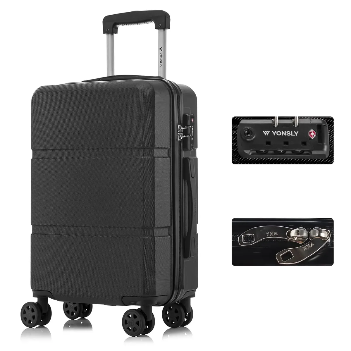valise yonsly 20/24/28 pouces avec fermeture éclair ykk, serrure tsa 4 360 ° valise rigide à roulettes avec poignée en caoutchouc souple, unisexe, élégante et minimaliste, idéale pour les courts séjours.