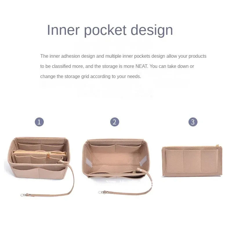 sac de rangement de maquillage multifonctionnel de grande capacité, doublure de gril en feutre, sac de voyage portable dans un sac, évaluation cosmétique