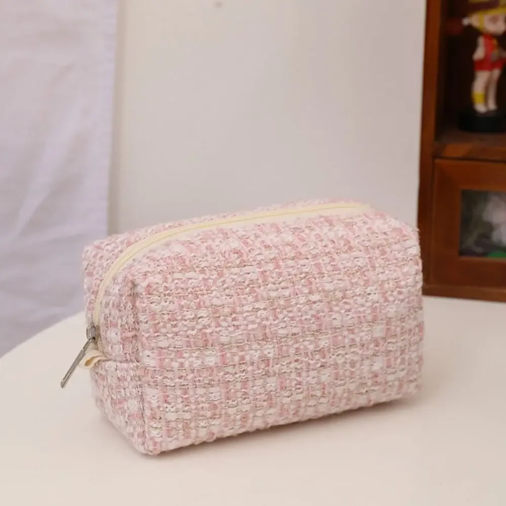 sac de maquillage en toile tendance pour gloss, sac de voyage écossais mignon pour fille, sac à main de maquillage portable, trousse à cosmétiques, trousse à crayons et papeterie