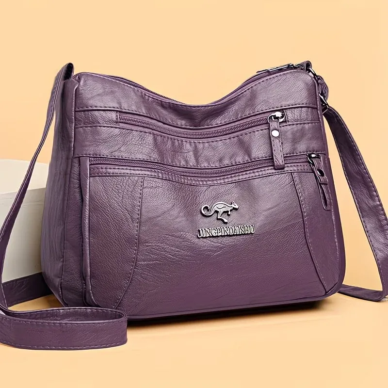 sac bandoulière en similicuir souple avec plusieurs poches zippées, idéal pour le quotidien, le travail et les voyages, avec sangle réglable