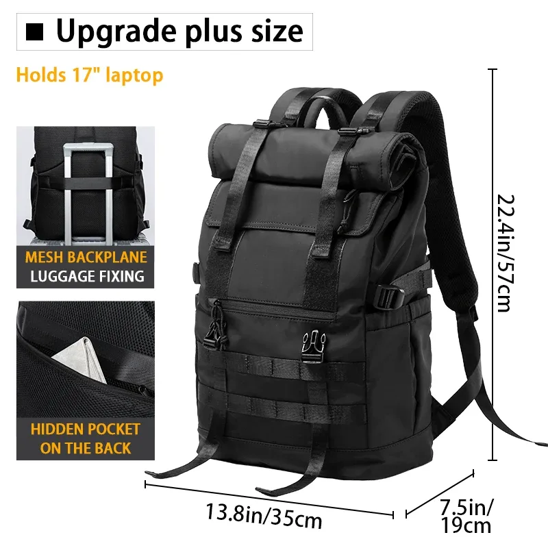 sac à dos à roulettes pour hommes, résistant à l'eau extensible, sac à dos pour ordinateur portable de 17,3 pouces pour les voyages, sac à dos de 40 litres maximum