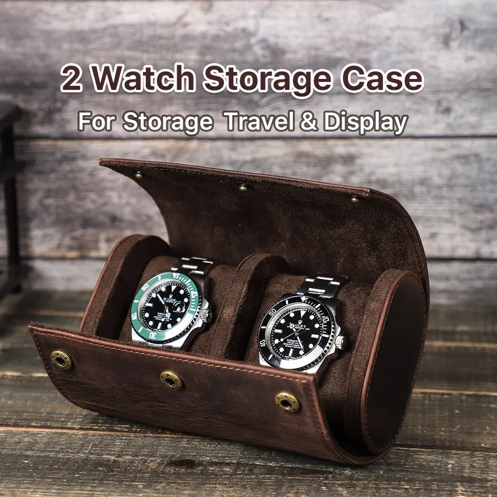 boîte à montre en cuir véritable, organisateur de rangement de montre portable rétro voyage montre rouleau étui support détachable pour hommes femmes