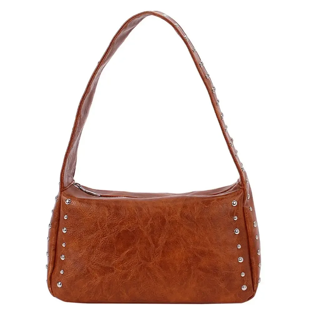 sac à main tendance style spicy girl, rétro à rivets, sac carré décontracté, sac d'épaule français couleur unie pour le quotidien