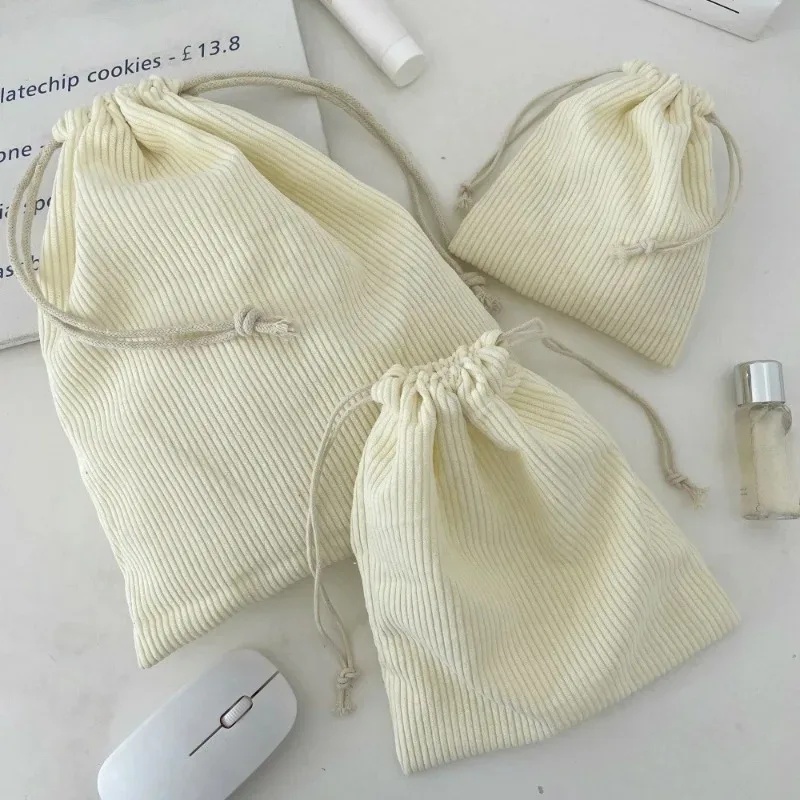 sacs cosmétiques en velours côtelé de couleur unie avec cordon de serrage, sac de rangement pour cadeaux de noël, sac de voyage, organiseur de maquillage, pochette pour rouge à lèvres