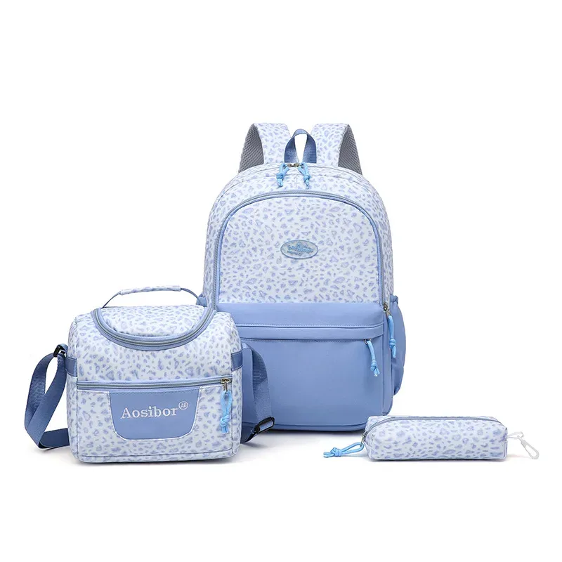sac à dos, imprimé léopard, ensemble 3 en 1, léger, grande capacité, sac pour collège, trousse à crayons, sac à déjeuner