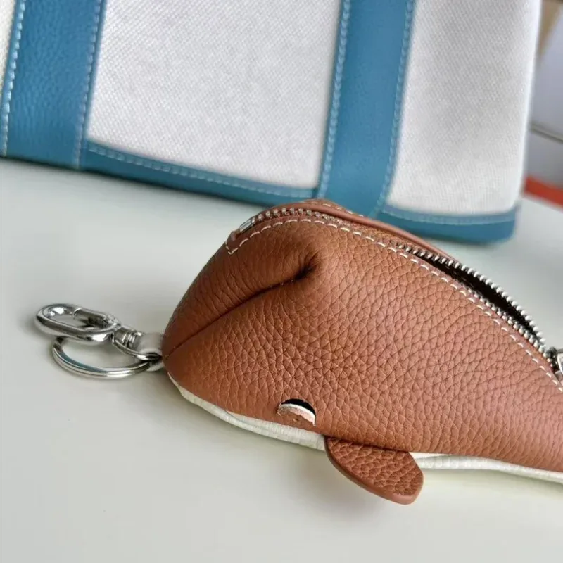 porte-clés en cuir à fermeture éclair, organisateur de pièces de monnaie violettes en cuir de vache, porte-monnaie en forme de baleine pour hommes et femmes