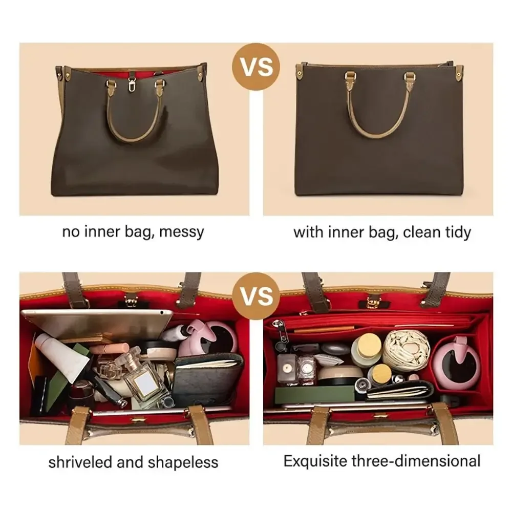 organisateur de sac à main en feutre avec rabat, accessoires pour sac fourre-tout lv onthego