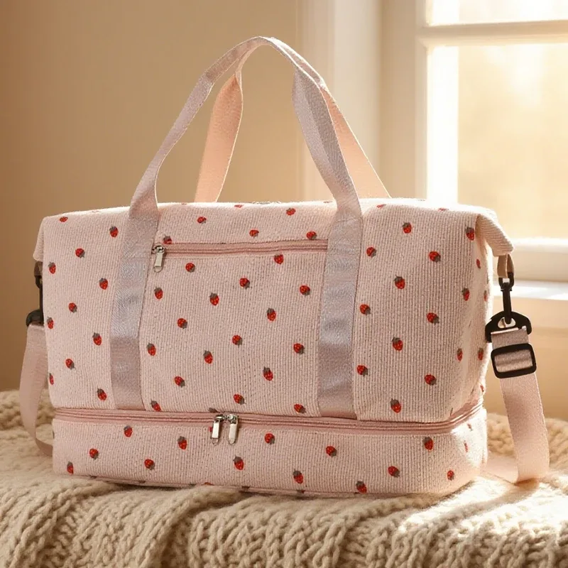 sac fourre-tout de voyage en velours côtelé, sac de voyage de grande capacité avec compartiment à chaussures, sacs de sport et de fitness pour femmes