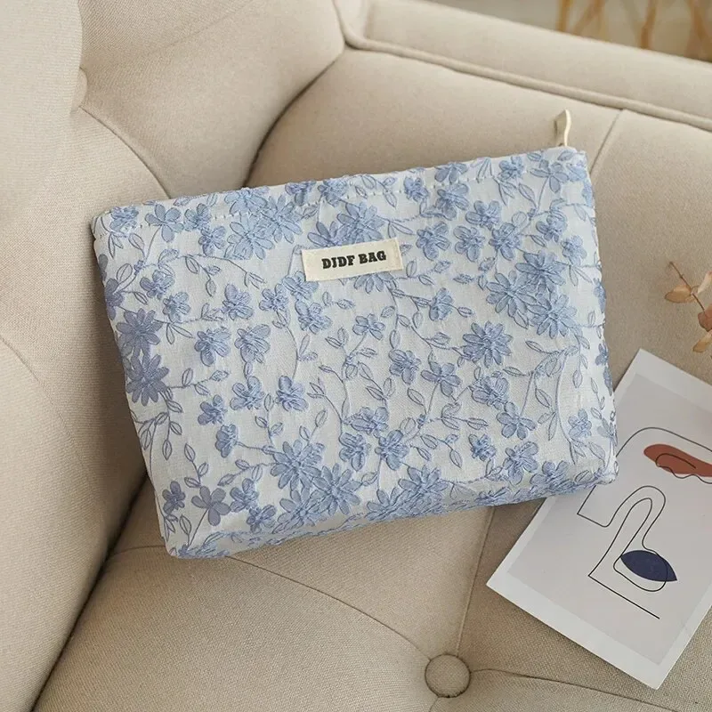 sac de maquillage pour femmes, broderie noire, grande capacité, rouge à lèvres, sac de rangement pour téléphone portable, pochette de banlieue, trousse de toilette de voyage