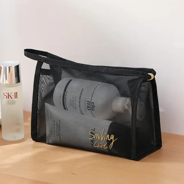 sac à cosmétiques en maille noire pour femmes, petit grand trousse de toilette et de maquillage, boîte transparente, organisateur de pinceaux de cosmétiques de voyage