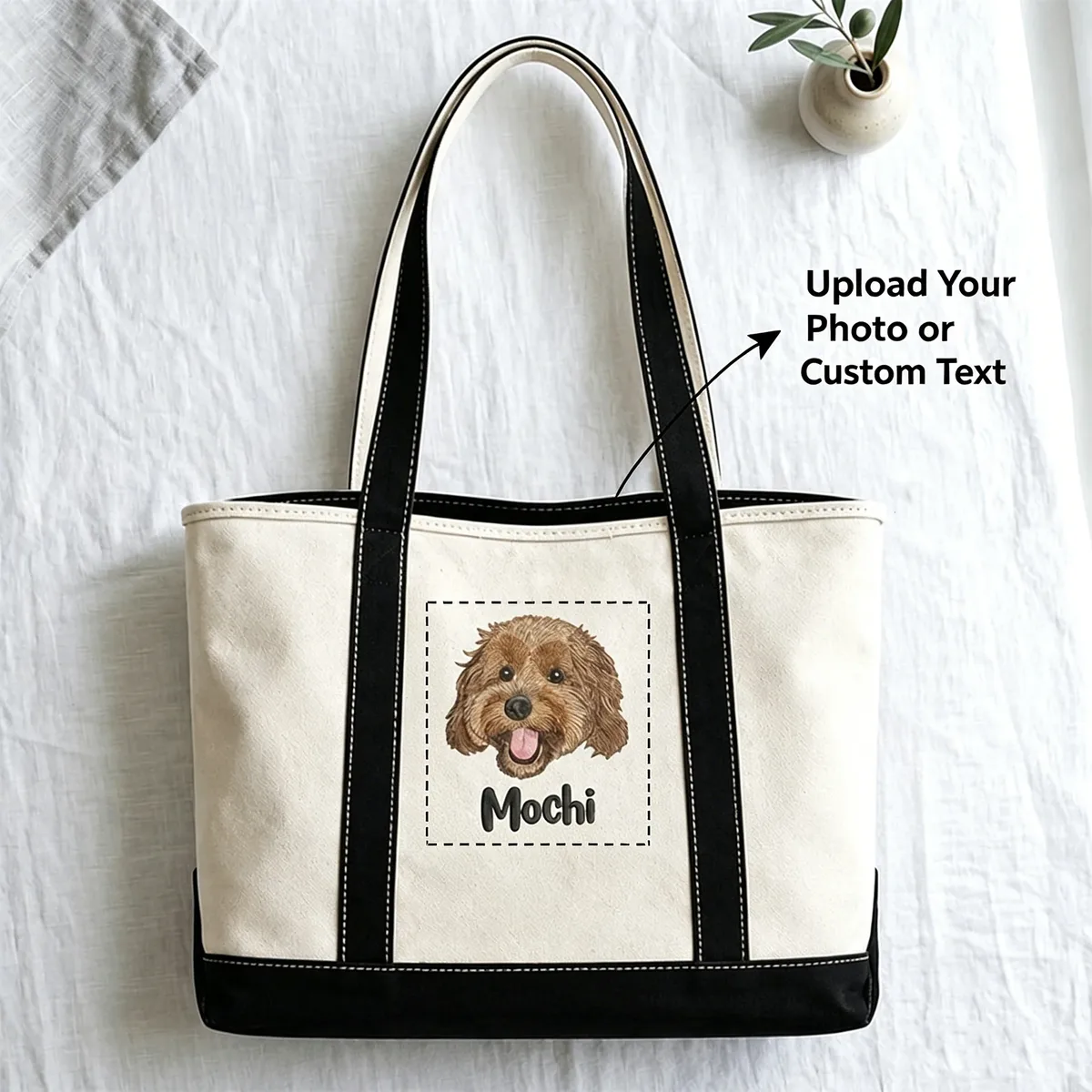 sac fourre-tout en toile personnalisé avec portrait d'animal de compagnie, cadeau pour maman de chien ou de chat, grande capacité, fermeture éclair intérieure, pour les femmes, pour les trajets quotidiens