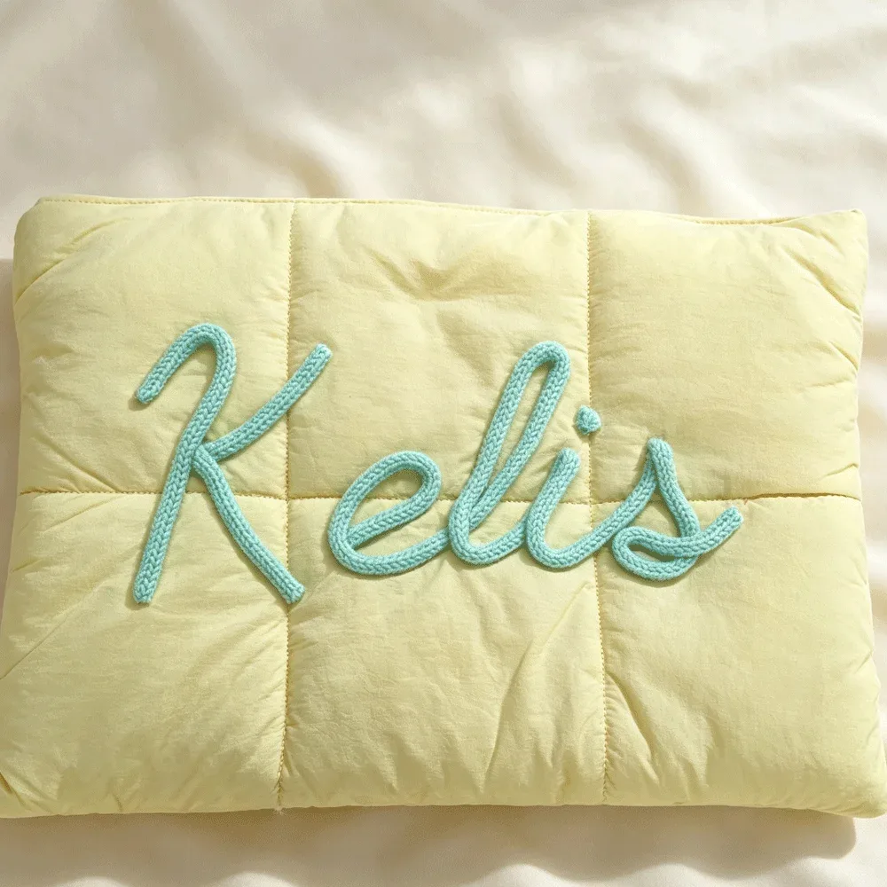 sac pour ordinateur portable personnalisé, étui pour ordinateur portable matelassé avec lettres en chenille personnalisées, housse pour ordinateur portable de 12x16 pouces, cadeau de bureau