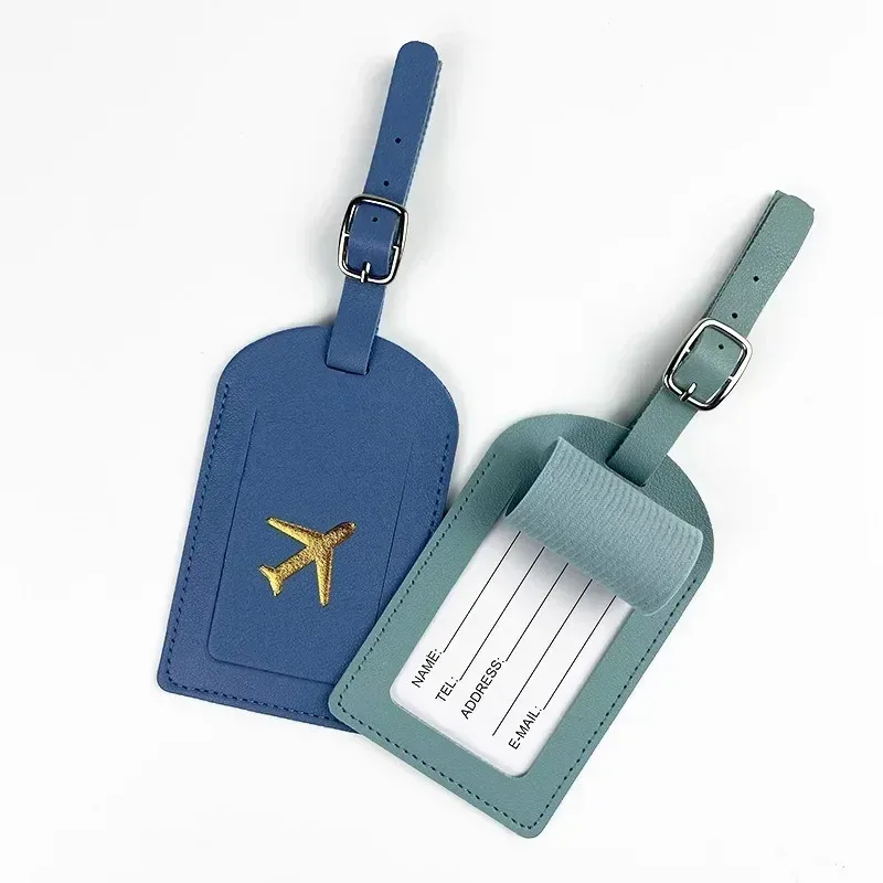 étiquette de bagage d'affaires en cuir estampillé, étiquette d'adresse de valise, étui d'embarquement, nom, identification, clip d'adresse, accessoires de voyage
