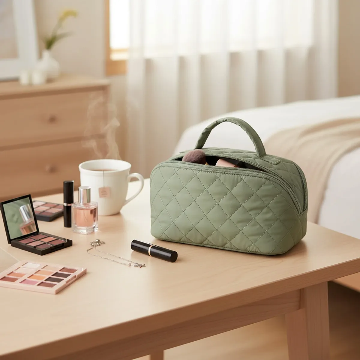 sac à cosmétiques portable de grande capacité, organisateur de toilette de voyage étanche avec poignée pour femmes