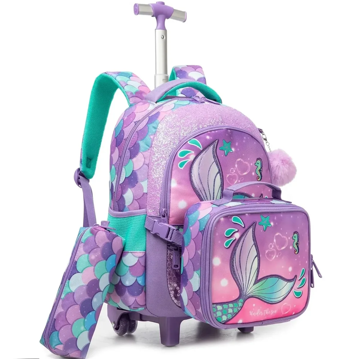 sac à dos roulant 3 pièces pour filles, avec roulettes pour élèves du primaire, sac à bagages à main 3 en 1, valise de voyage pour enfants