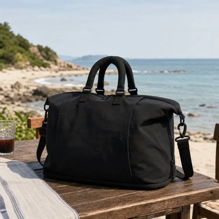 sac de voyage en toile pour femme avec broderie papillon, grande capacité, sac de week-end, sac de nuit avec poignée en corde