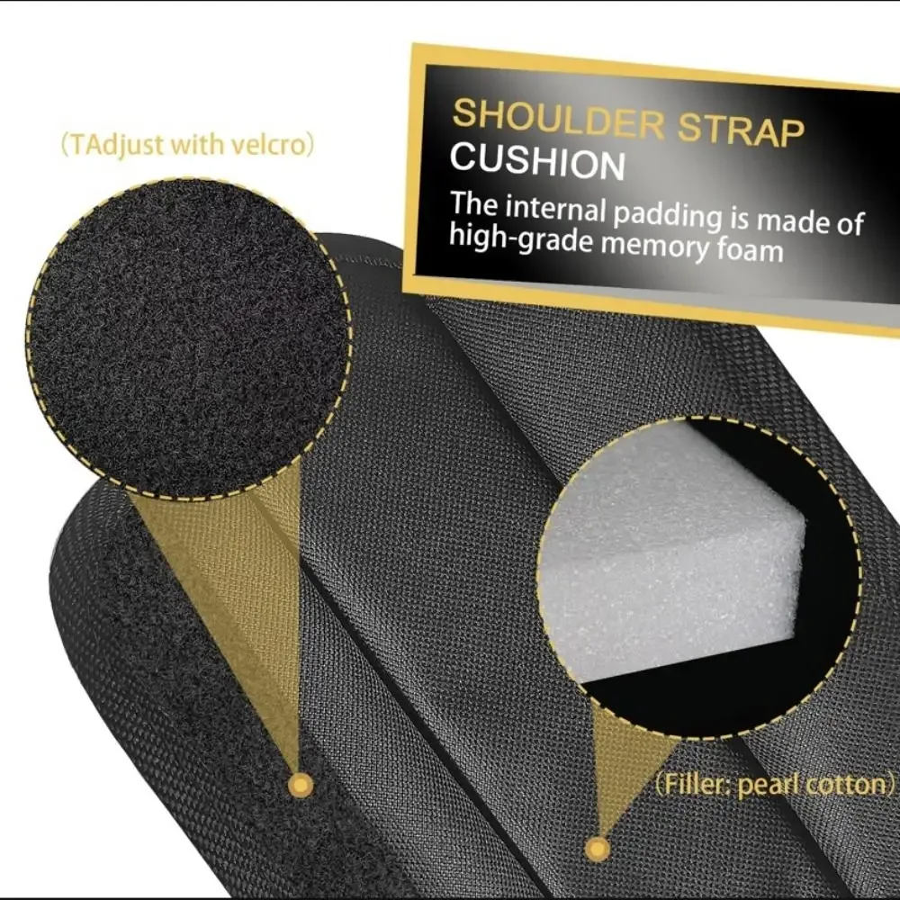 coussinet ceinture sécurité tissu noir ajustement velcro protection épaules voyage usage universel respirant antidérapant