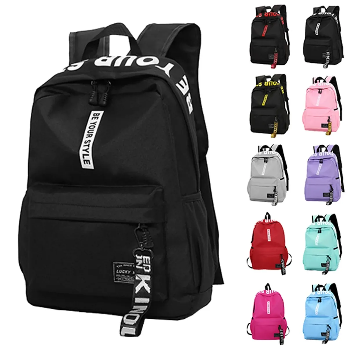 sac à dos d'étudiant léger à la mode, logo personnalisable, sac à double épaule décontracté, sangle d'épaule en arc, doublure en polyester oxford