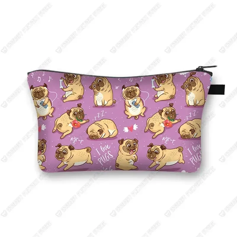 sacs à cosmétiques imprimés chien carlin 3d, motif pékinois mignon pour trousse de maquillage, organisateur nécessaire pour femmes, mini sac à main de voyage