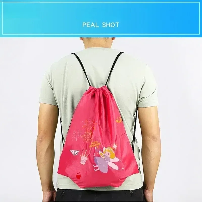 sac à dos à cordon de serrage avec imprimé espace et dessin animé, sac de sport de grande capacité, sac de rangement de voyage étanche, 1 pièce