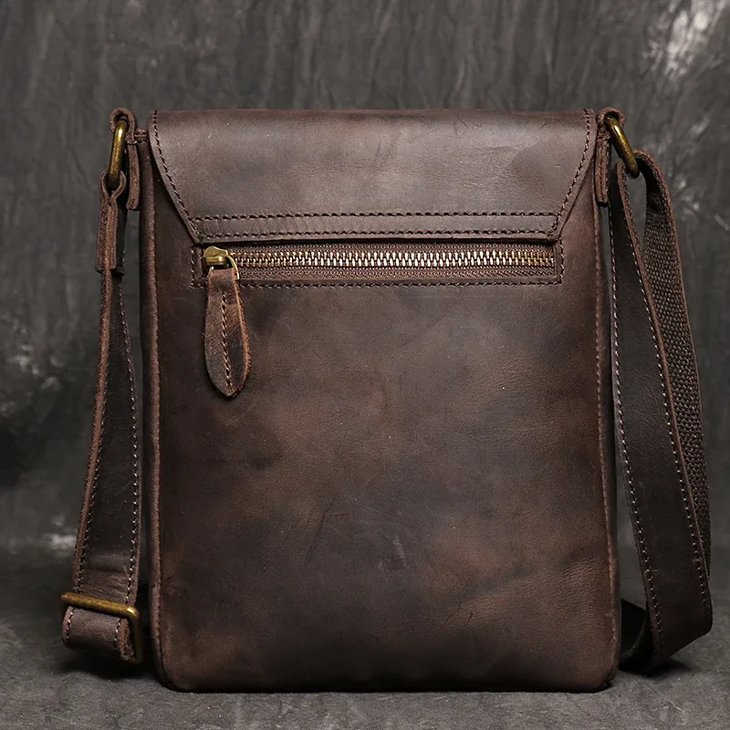 sac à bandoulière vintage en cuir véritable foncé, sac pour téléphone, sac à bandoulière en cuir de vache pour hommes, sac pour ipad de 7.9 pouces