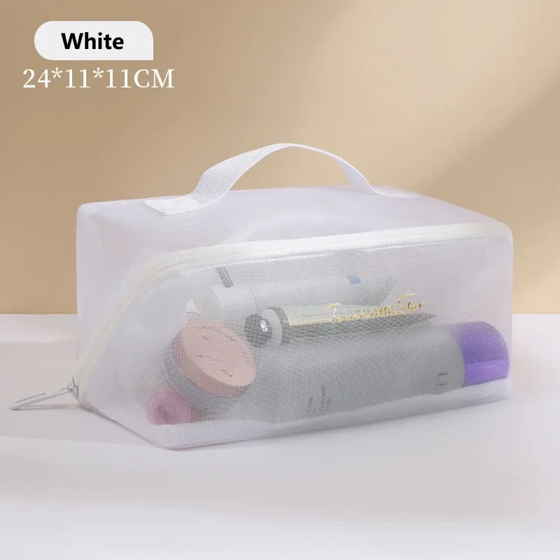 sac de rangement de maquillage en maille transparente, vente en gros, pochette de toilette de maquillage de voyage, sac de toilette, fourre-tout organisateur de cosmétiques, sacs à fermeture éclair
