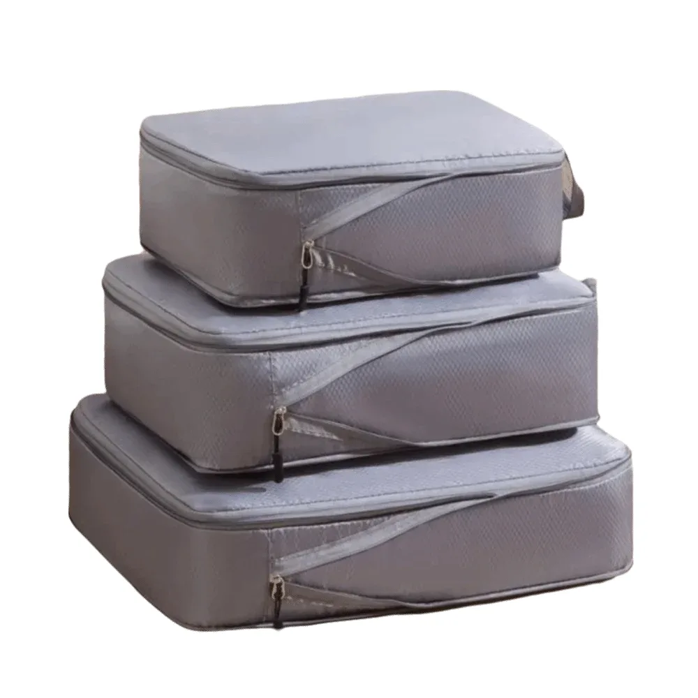 organisateur voyage polyester beige cube compression sac rangement professionnel déplacement grande capacité imperméable set trois pièces