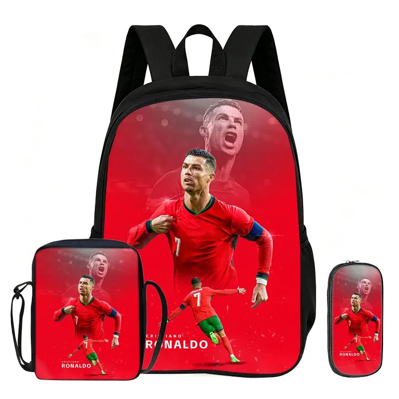 sac à dos d'école, sac à bandoulière, trousse à crayons, sac de sport ronaldo pour enfants, ensemble de 3 pièces, sac à dos de football, cadeau pour les fans de stars du football